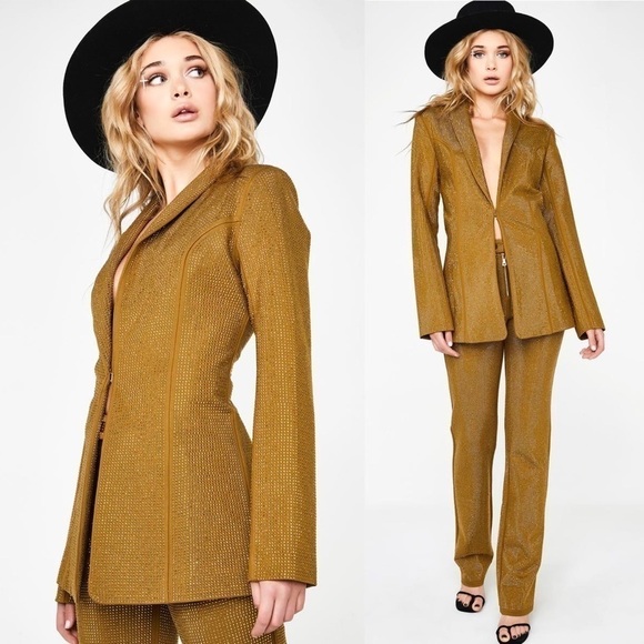 I.AM.GIA Mariah Rhinestone Encrusted Structured Blazer Jacket Gold NEW with tags - Picture 15 of 16